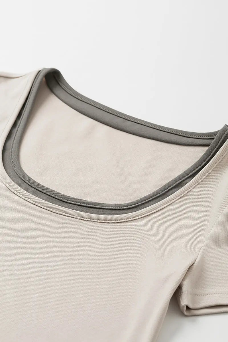 Cotton Short-Sleeve Mixed-Media Fit & Flare Midi Dress