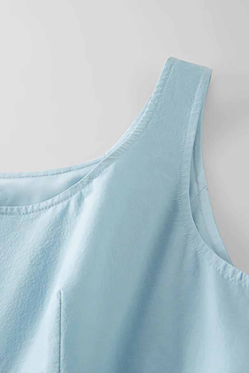 Baby Blue 100 Cotton Sleeveless Scoop-Neck Bubble Mini Dress