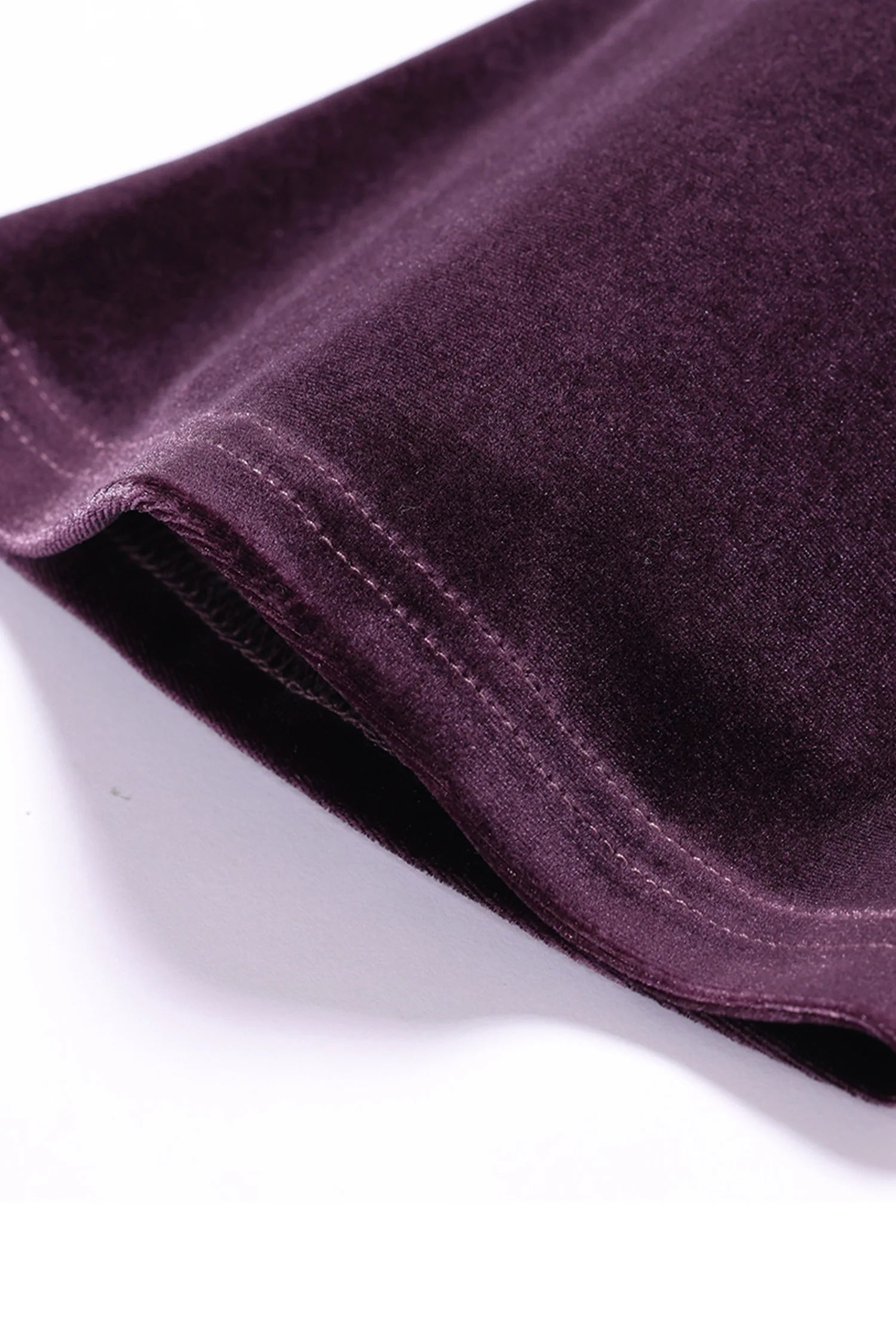 Purple Velvet Long Sleeve Lace V-Neck Maxi Dress
