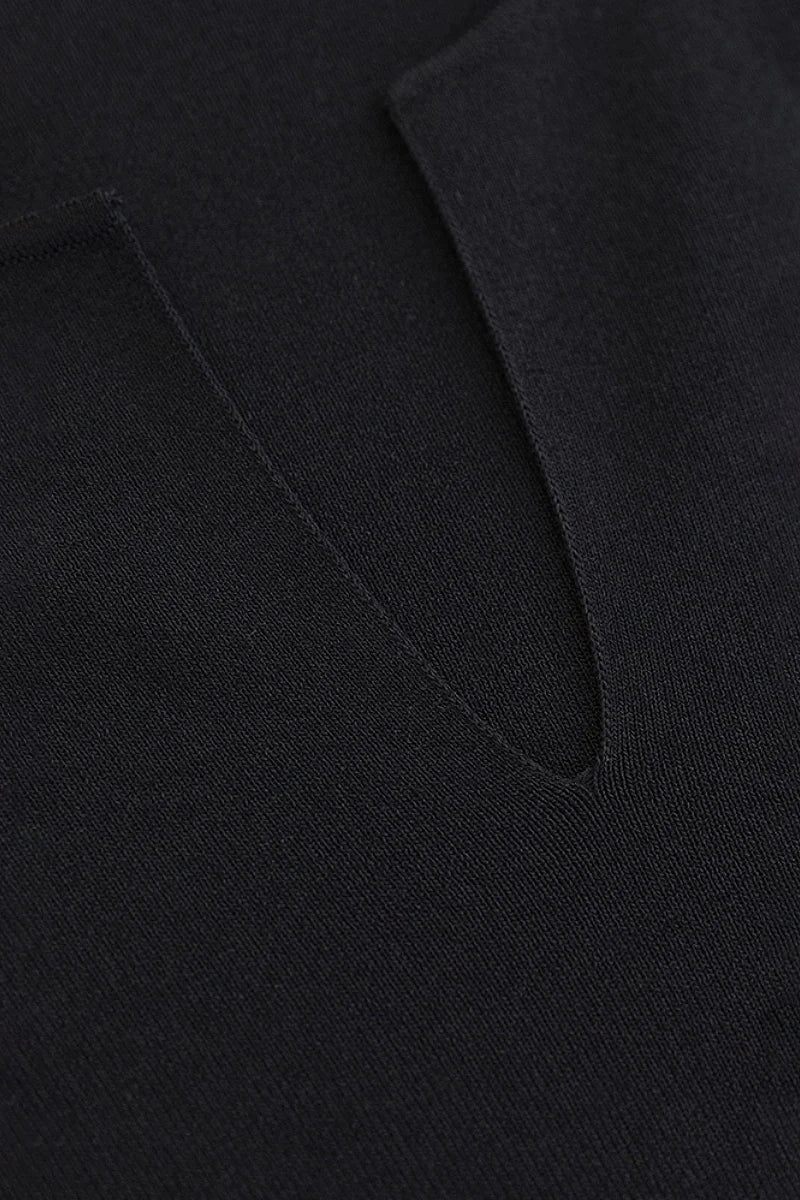 Black Fit & Flare Long-Sleeve V-Neck Maxi Dress