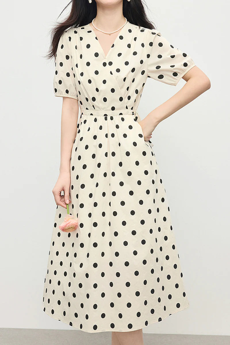 French-Inspired Polka-Dot Midi Dress