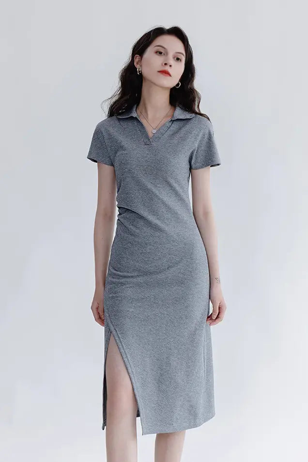 Side Slit Polo Shirt Dress