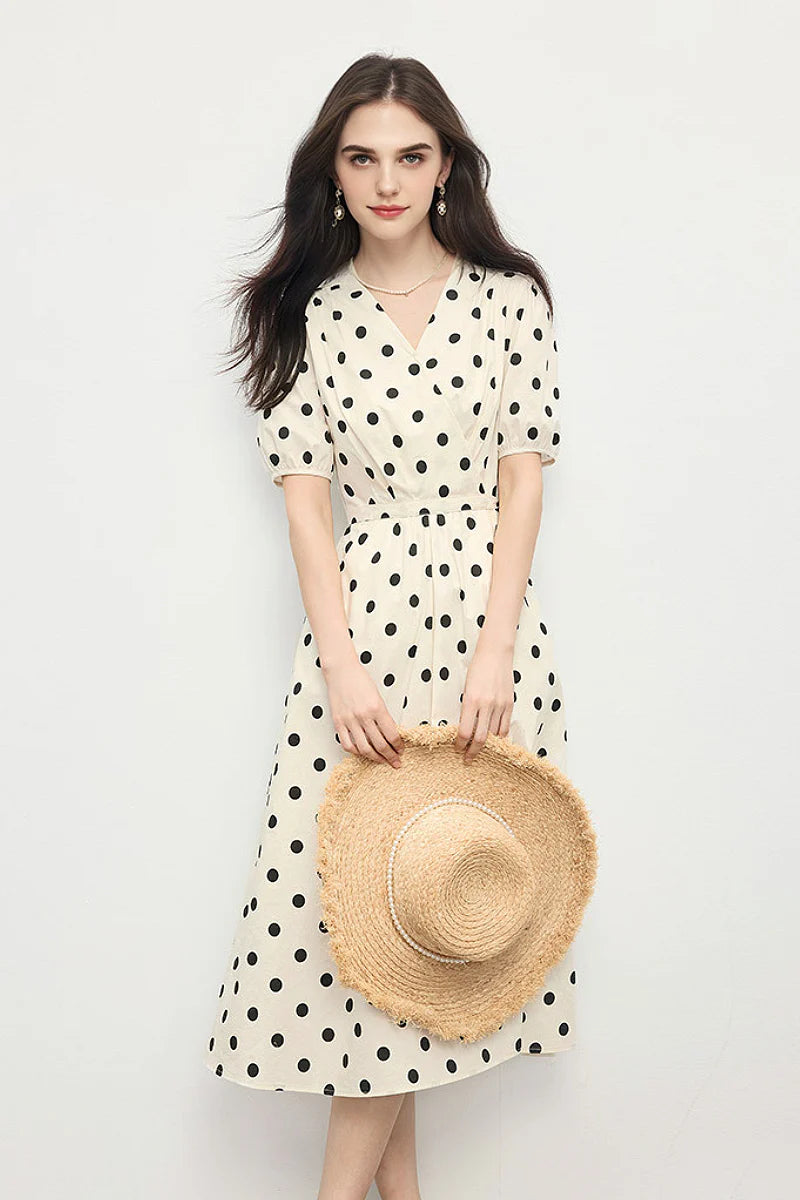 French-Inspired Polka-Dot Midi Dress