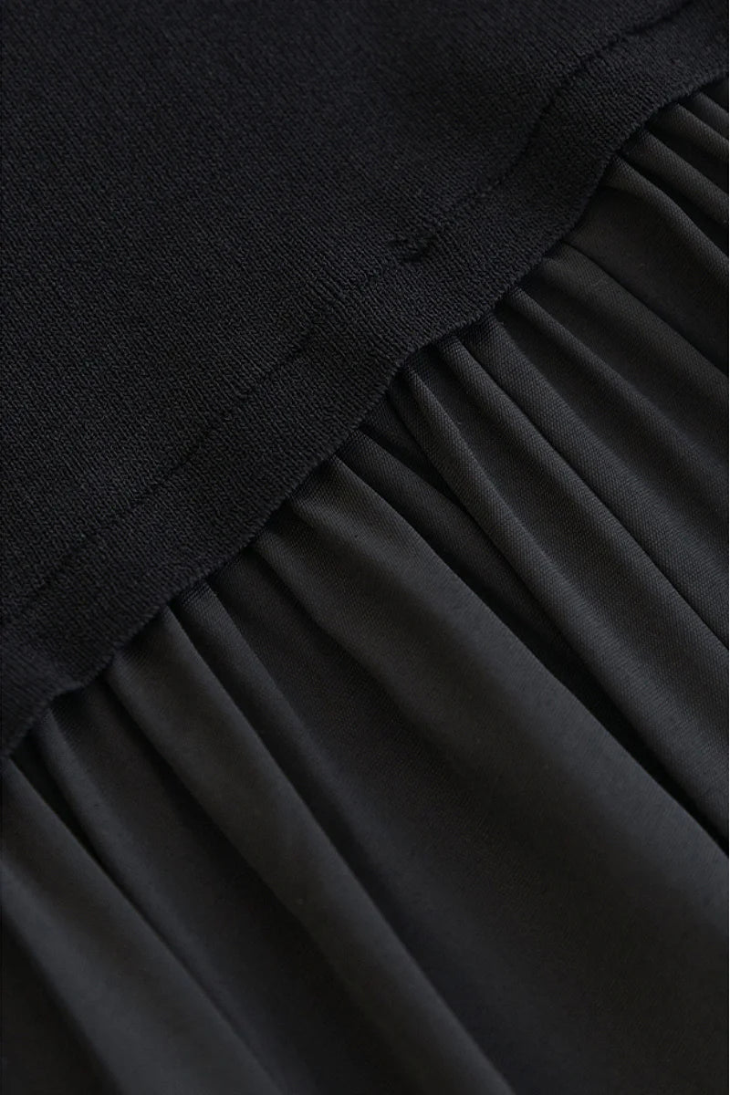 Black Fit & Flare Long-Sleeve V-Neck Maxi Dress