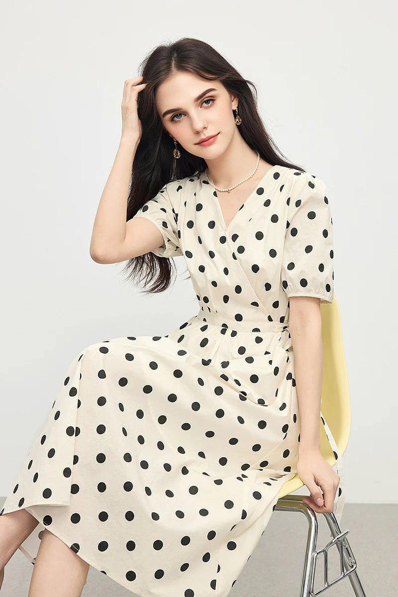 French-Inspired Polka-Dot Midi Dress