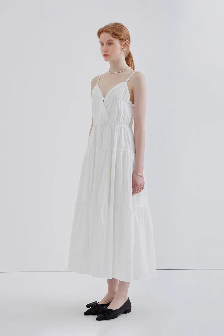 French Style Spaghetti Strap Vacation Maxi Dress
