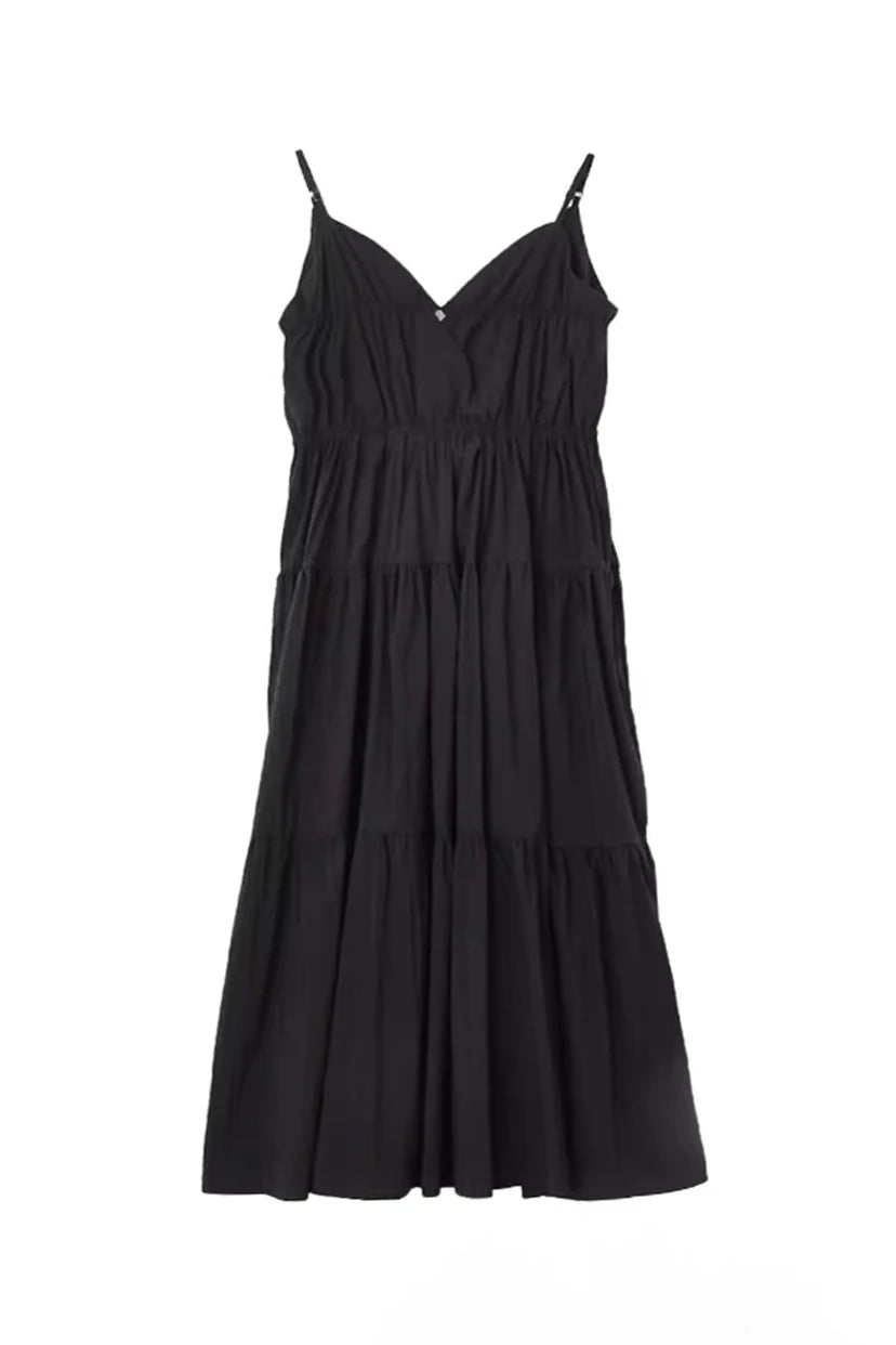 French Style Spaghetti Strap Vacation Maxi Dress