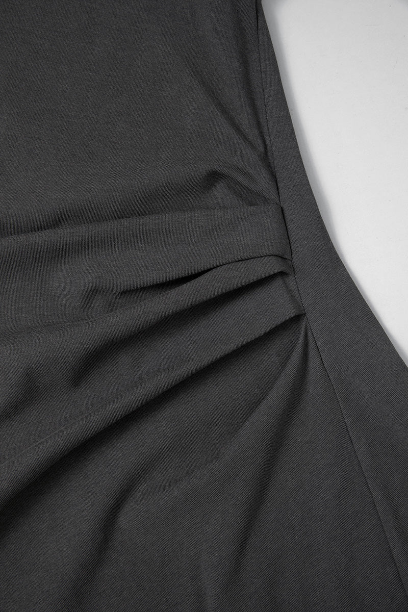 Sage Green Ruched-Waist T-Shirt Midi Dress