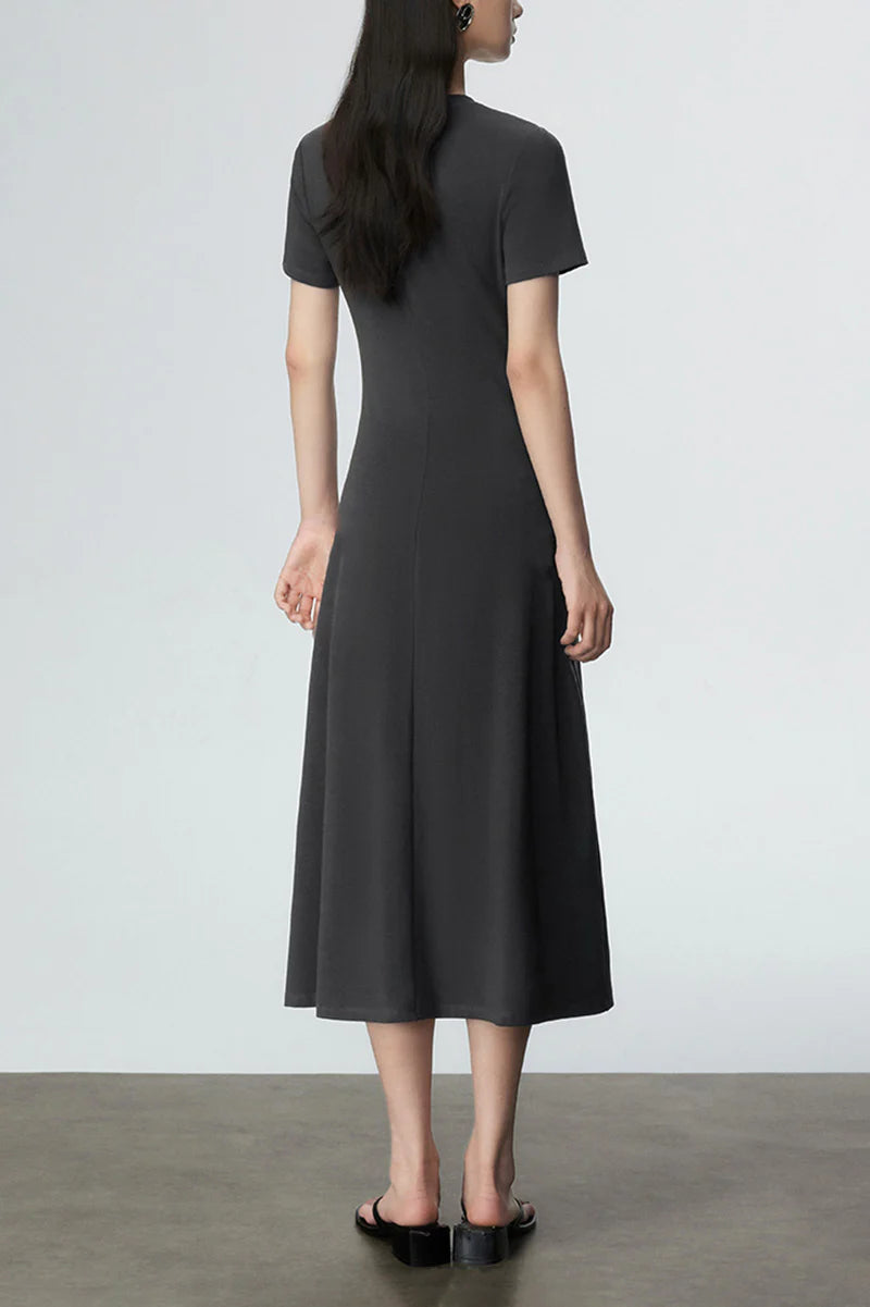 Sage Green Ruched-Waist T-Shirt Midi Dress