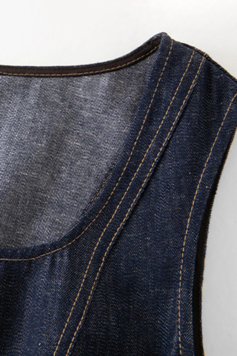 Denim Sleeveless A-Line Midi Dress