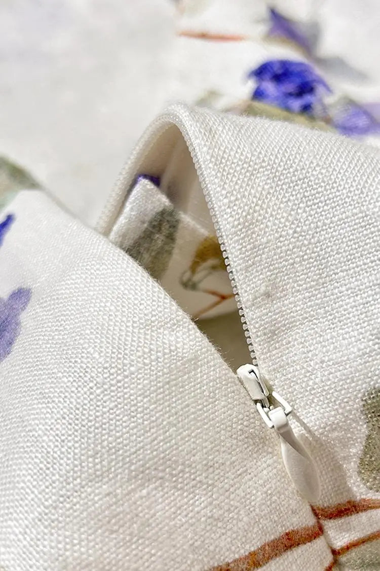 Backless Floral Linen Dress
