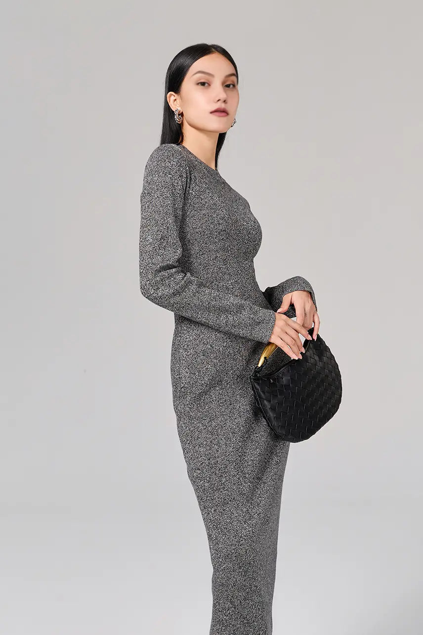 Slim Fit Long Sleeve Knit Wool Maxi Dress