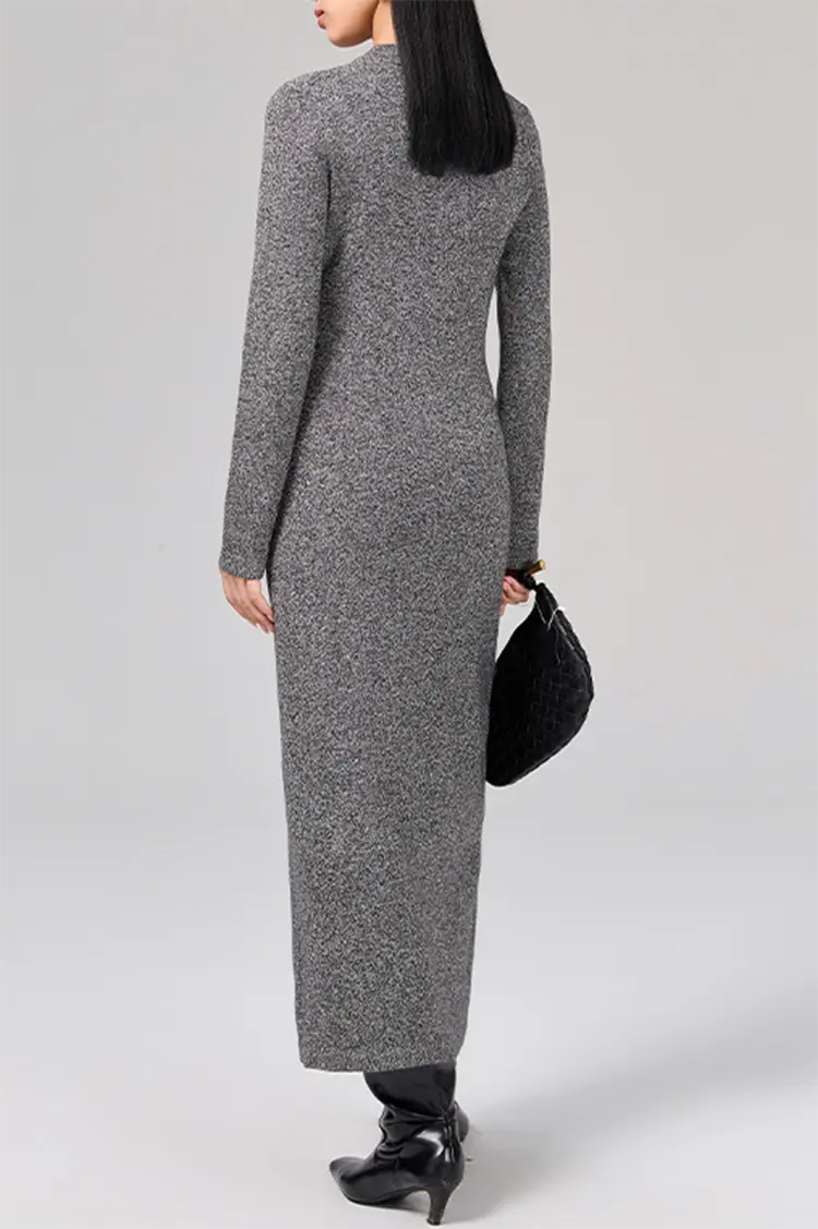 Slim Fit Long Sleeve Knit Wool Maxi Dress