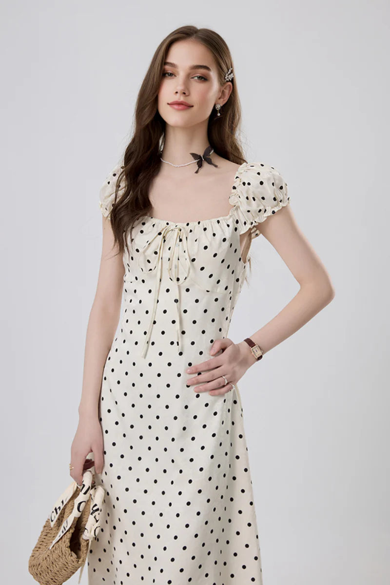 White Polka-Dot Midi Dress