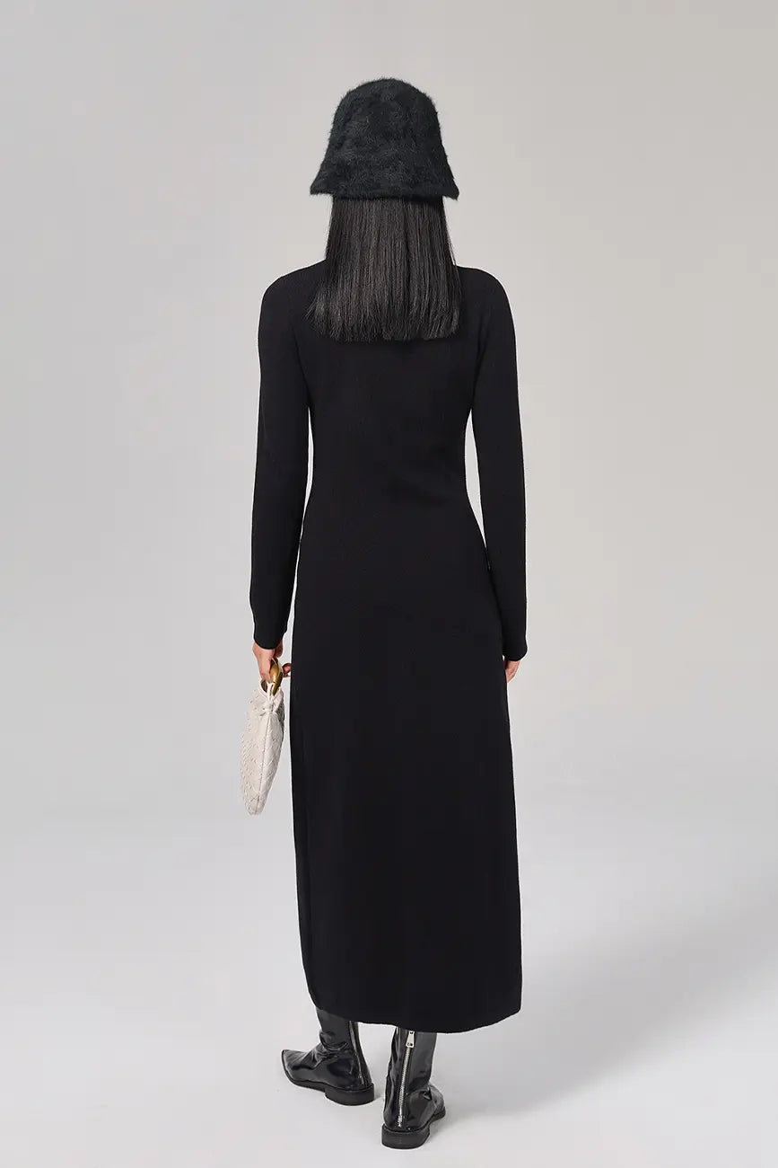 Slim Fit Long Sleeve Knit Wool Maxi Dress