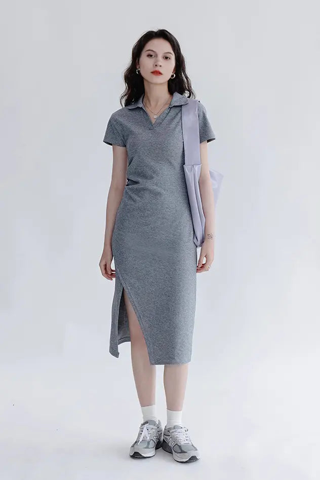 Side Slit Polo Shirt Dress