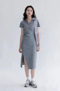 Side Slit Polo Shirt Dress