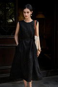 100 Linen Polka Dot Sleeveless Midi Dress with Pockets