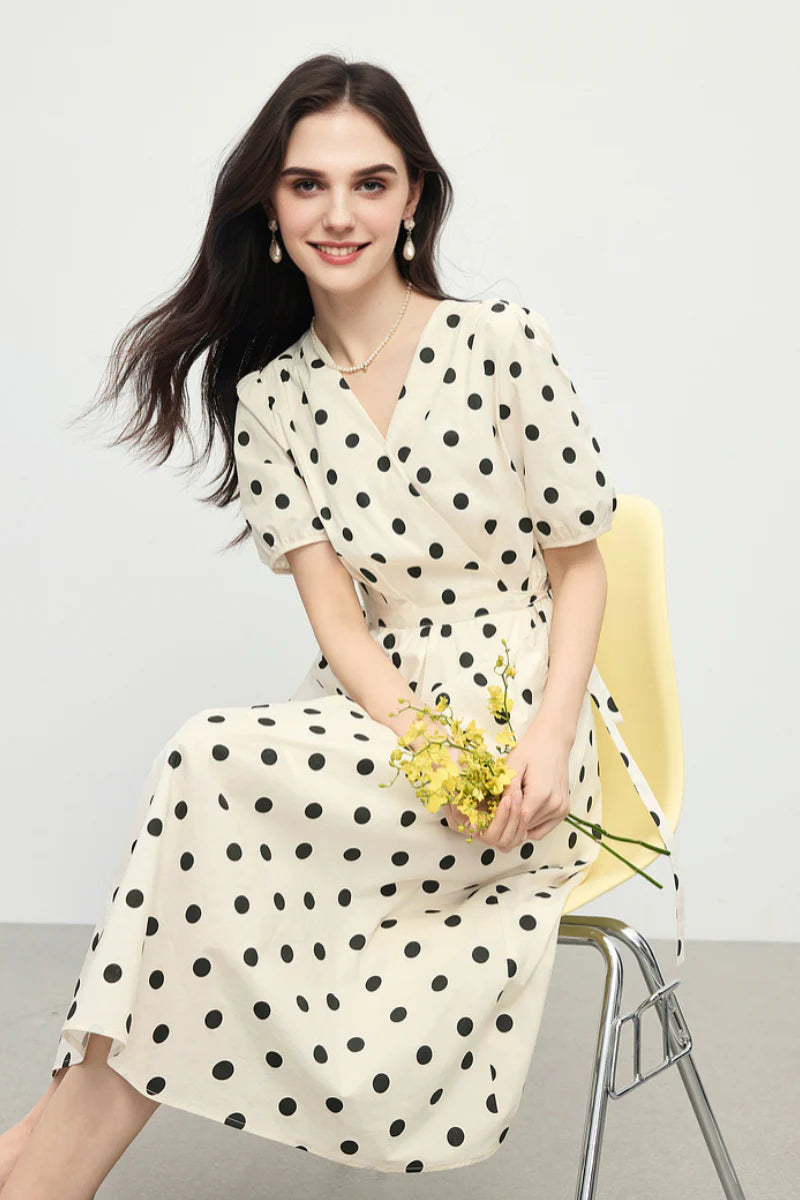 French-Inspired Polka-Dot Midi Dress