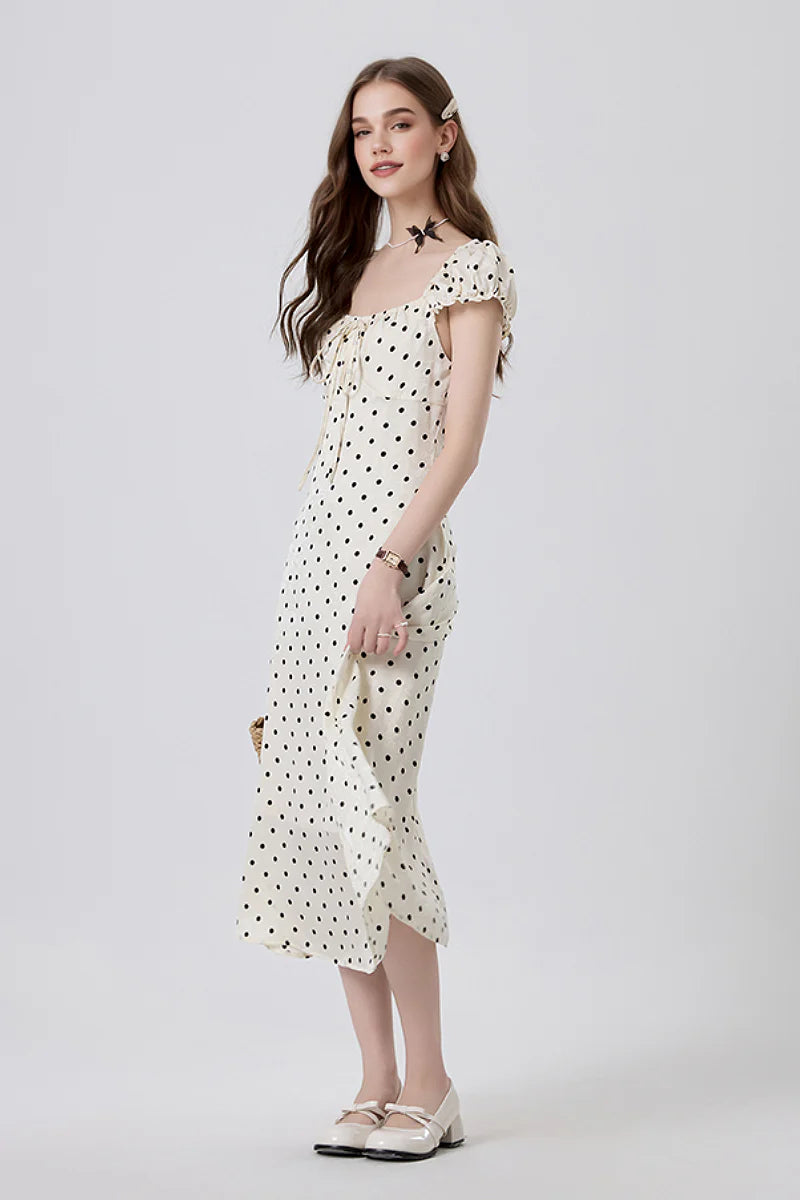 White Polka-Dot Midi Dress