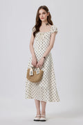 White Polka-Dot Midi Dress