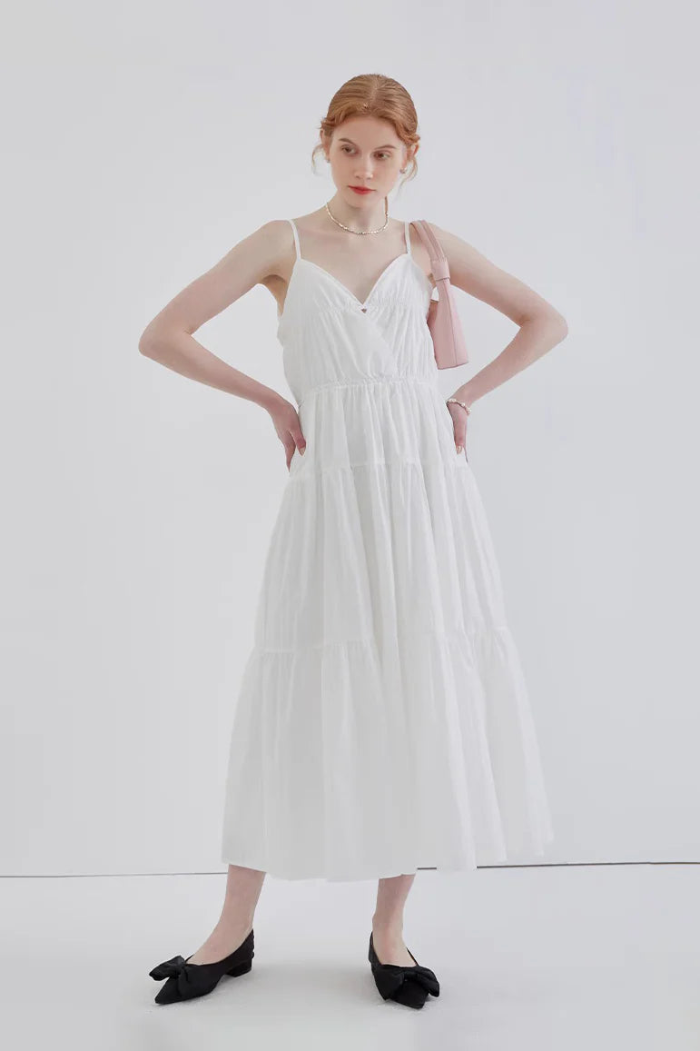 French Style Spaghetti Strap Vacation Maxi Dress