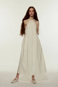Rib Knit Collar Creamy White Midi Dress