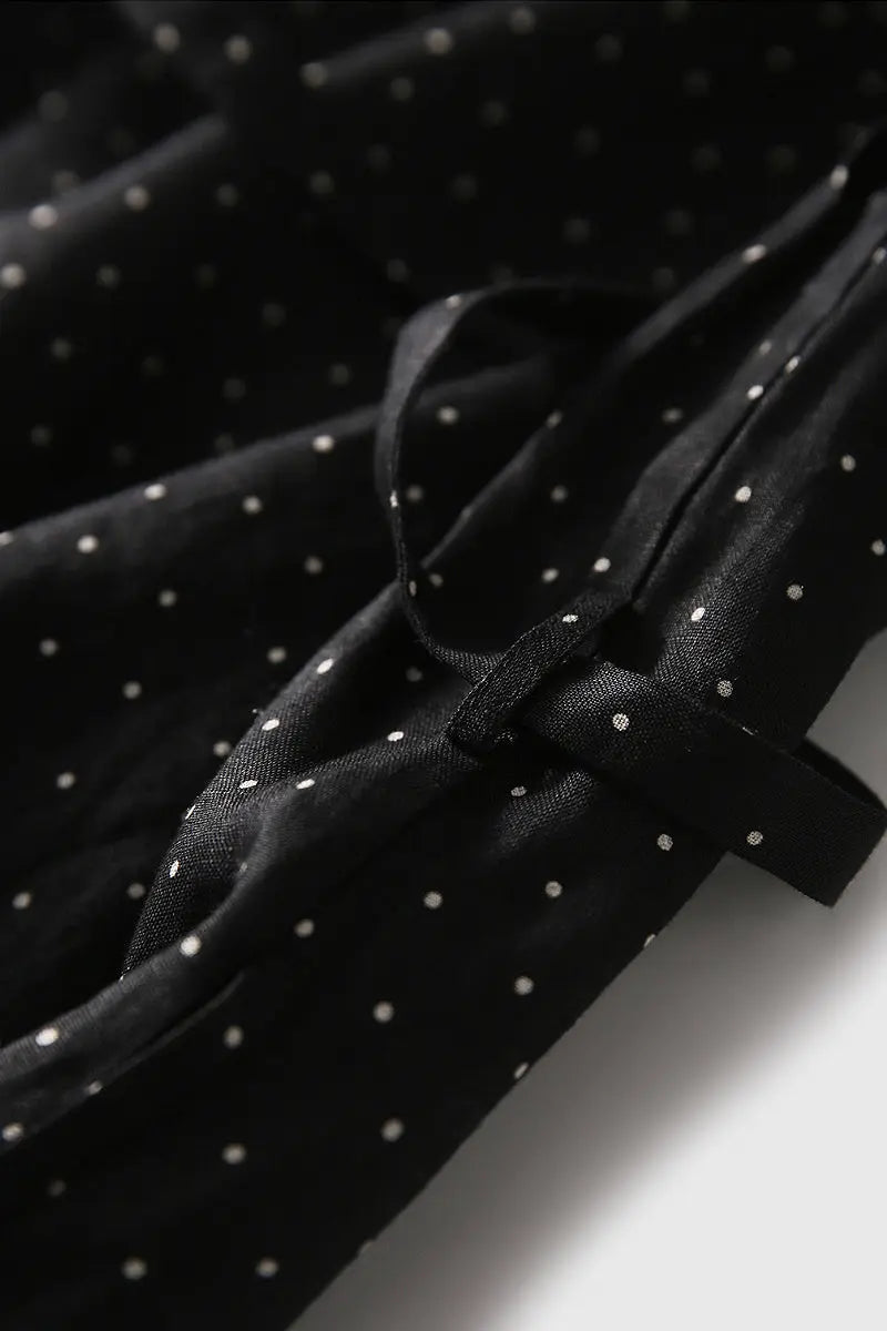 100 Linen Polka Dot Sleeveless Midi Dress with Pockets