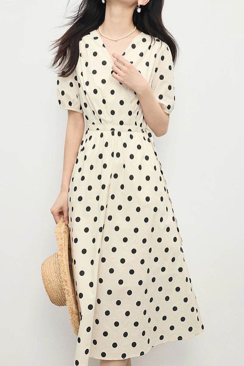 French-Inspired Polka-Dot Midi Dress
