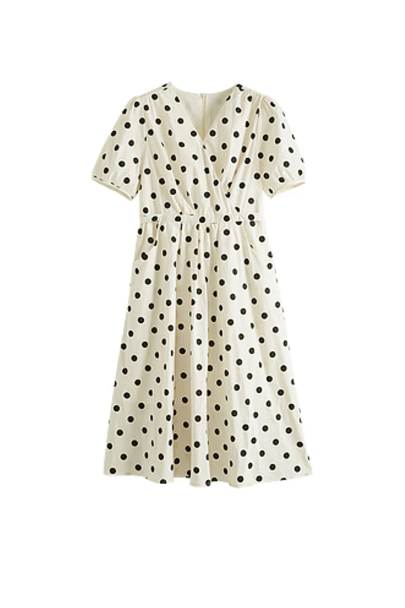 French-Inspired Polka-Dot Midi Dress