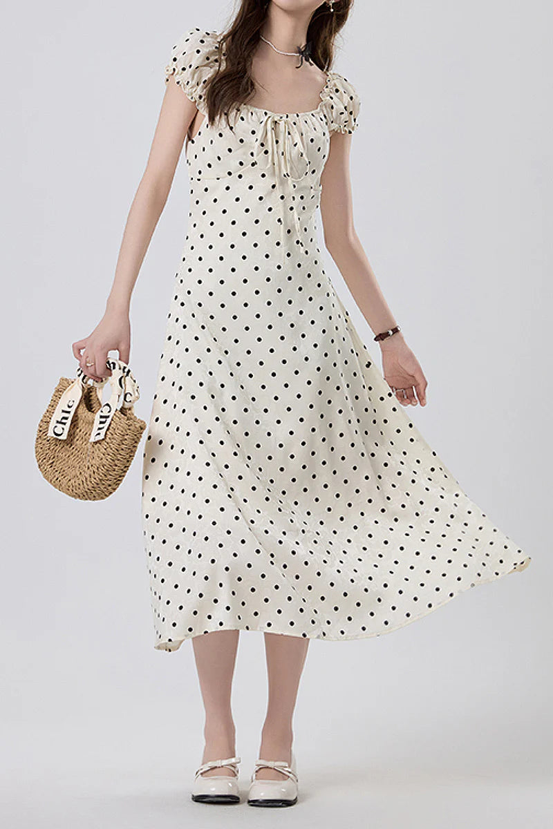 White Polka-Dot Midi Dress