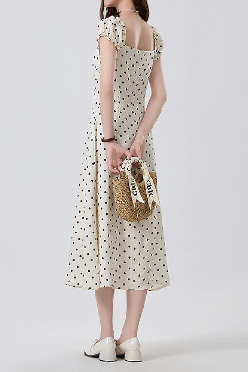 White Polka-Dot Midi Dress