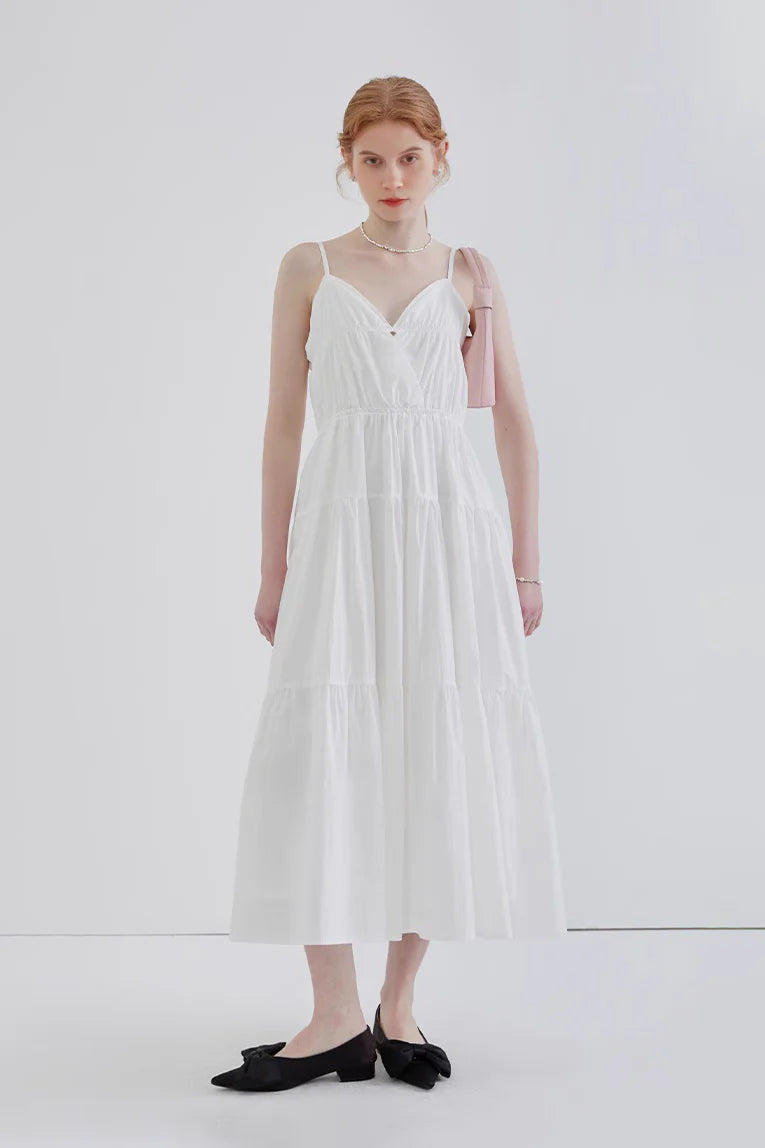 French Style Spaghetti Strap Vacation Maxi Dress