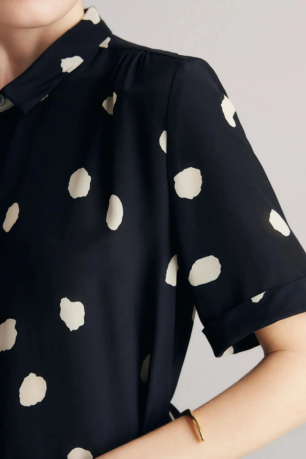 Women's Short Sleeve Polka Dot Silk Dress