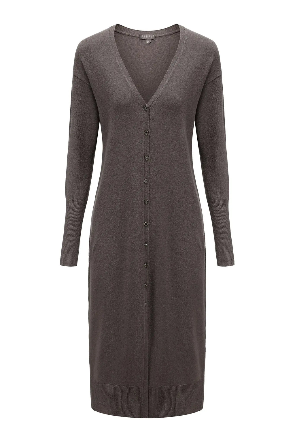 V-Neck Cardigan Sweater Dress in Merino Wool