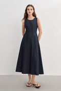 Denim Sleeveless A-Line Midi Dress