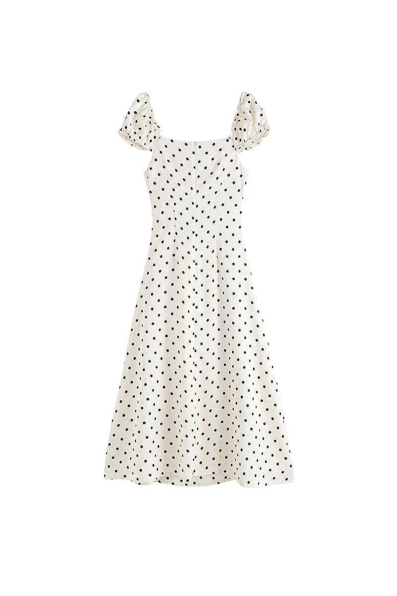 White Polka-Dot Midi Dress