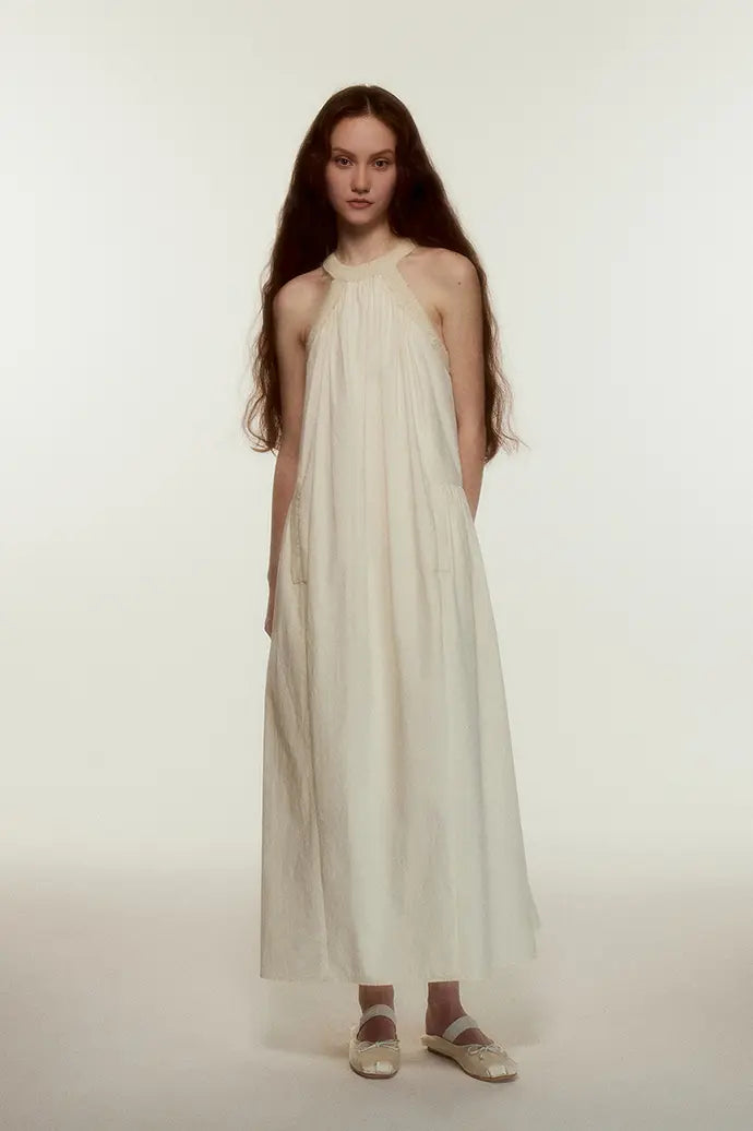 Rib Knit Collar Creamy White Midi Dress