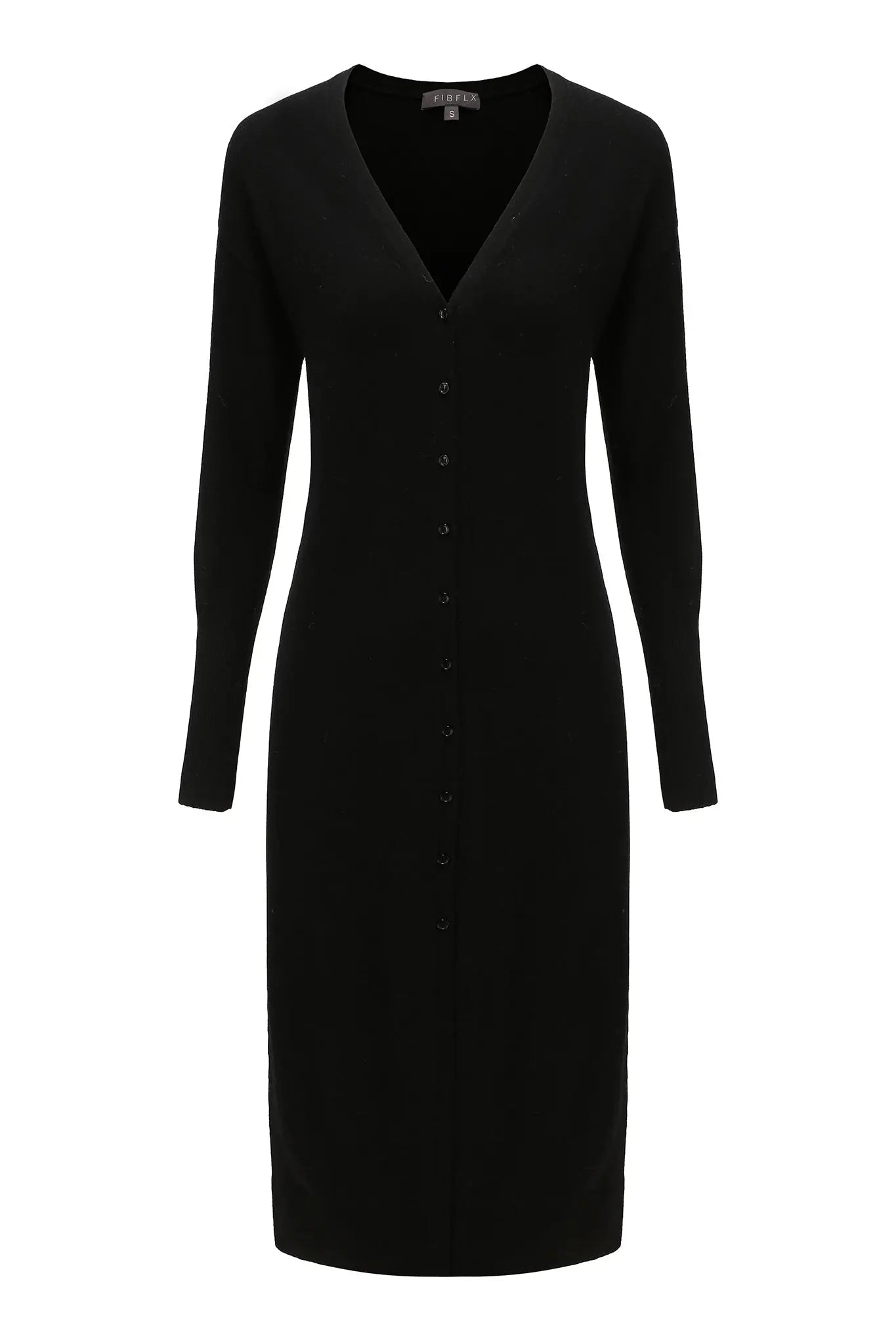 V-Neck Cardigan Sweater Dress in Merino Wool