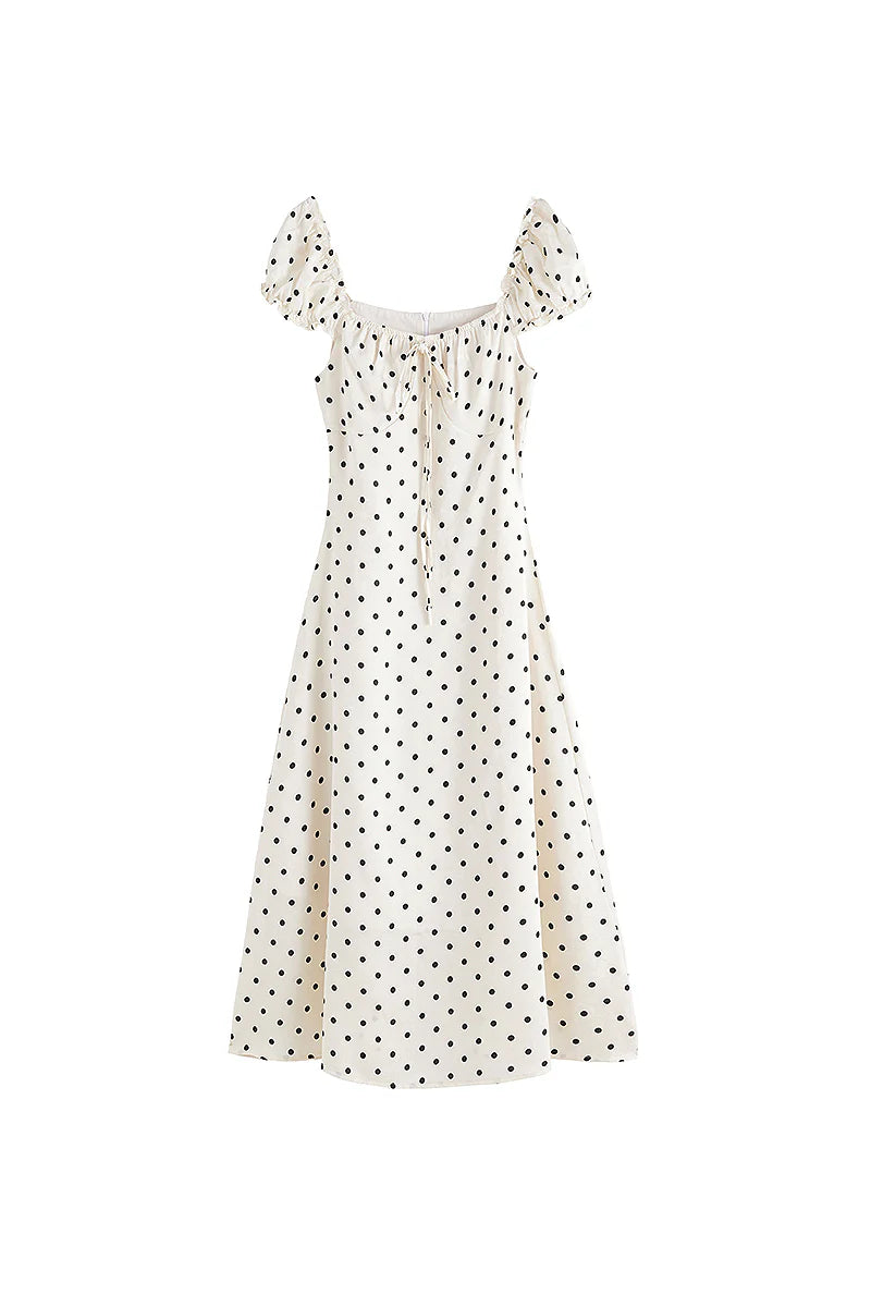 White Polka-Dot Midi Dress