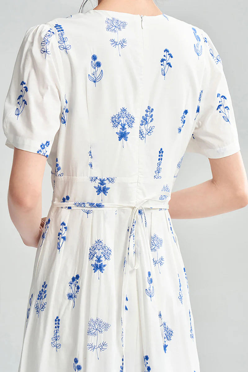 100 Cotton Floral Empire Waist A-Line Midi Sundress