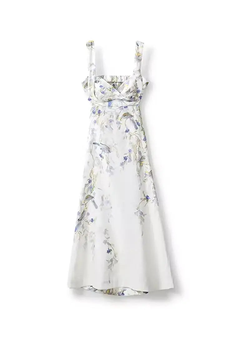 Backless Floral Linen Dress