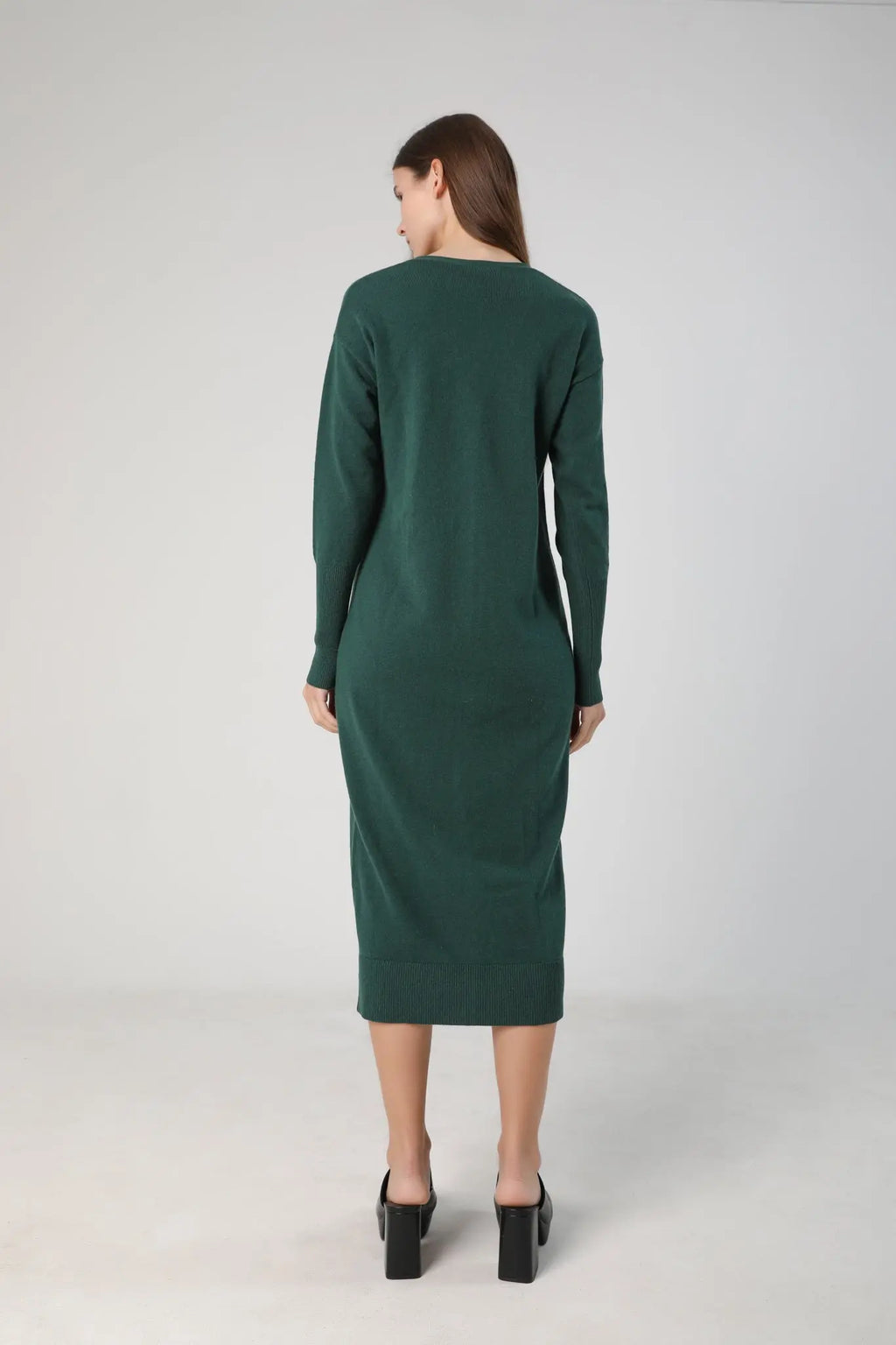 V-Neck Cardigan Sweater Dress in Merino Wool