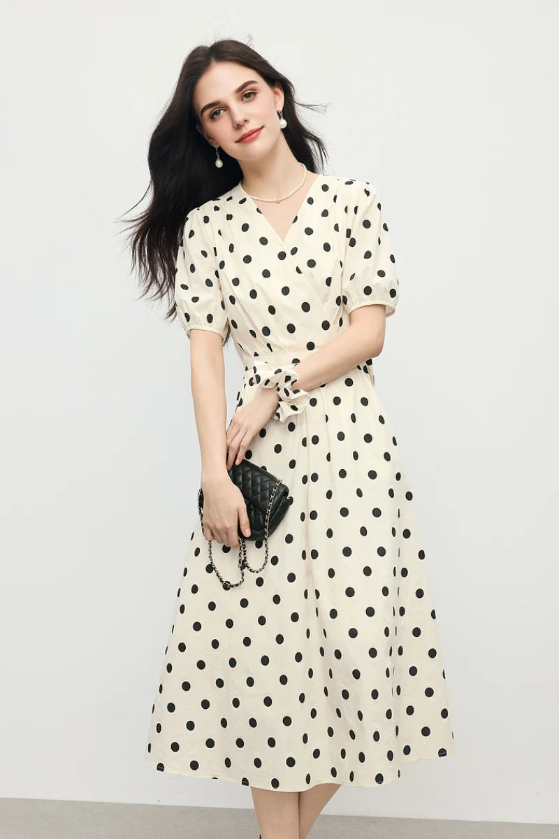 French-Inspired Polka-Dot Midi Dress