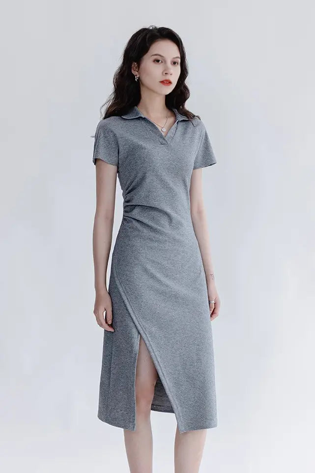 Side Slit Polo Shirt Dress