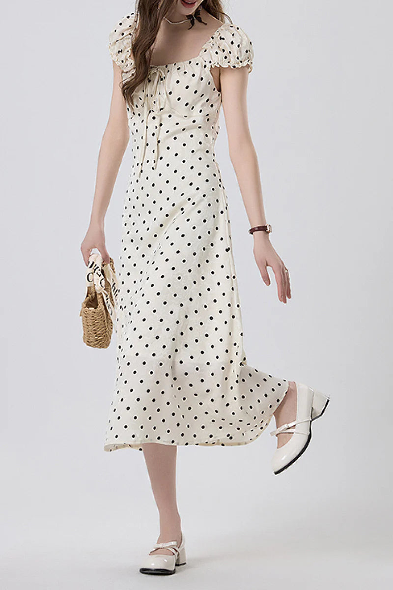 White Polka-Dot Midi Dress