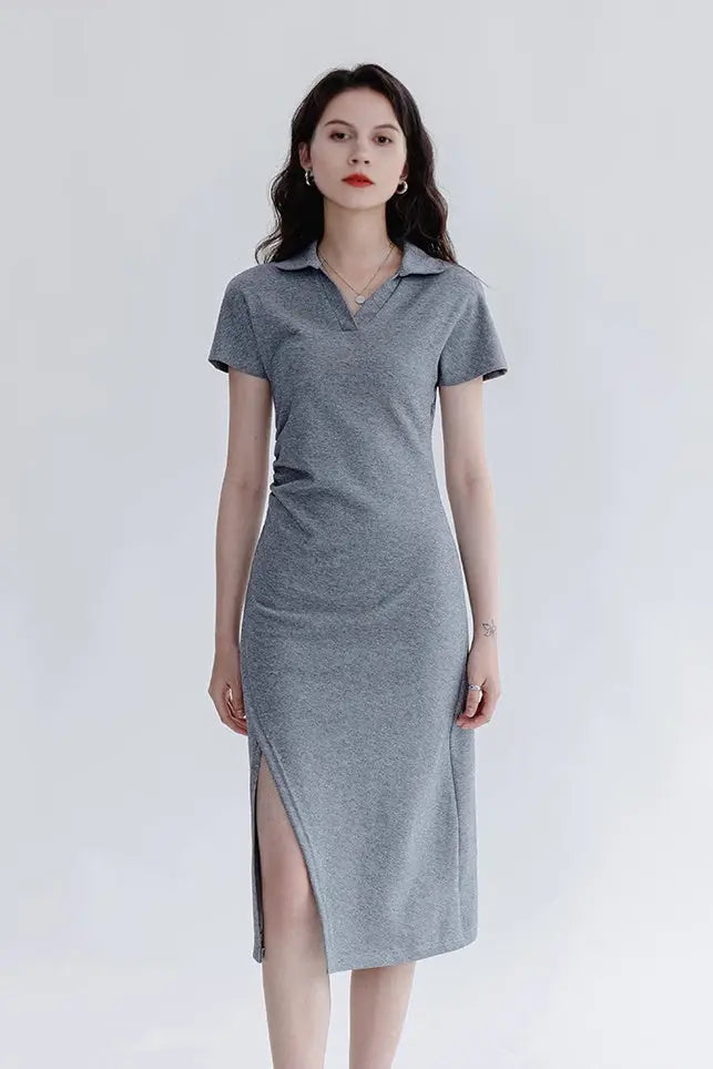 Side Slit Polo Shirt Dress