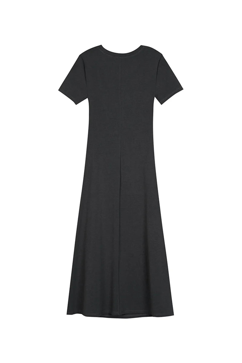 Sage Green Ruched-Waist T-Shirt Midi Dress