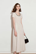 Cotton Short-Sleeve Mixed-Media Fit & Flare Midi Dress