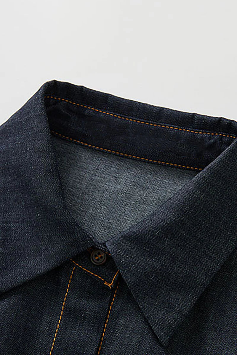 Tencel Denim Short-Sleeve Button-Up Midi Shirt Dress